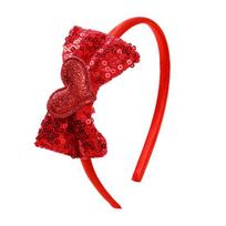 Girl Headband Sparkling Sequins Hearts Bow Decor Lightweight Hair Hoop Seamless Arc Design Party Hair Accessory raudona