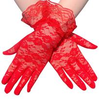 2pcs Delicate Lace Short Gloves Elastic Women Mittens Fashion Styles Gloves for Bridal Wear and Cosplay Use raudona