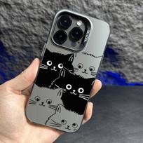 Color silver ins wind applies to Apple 16/13/12 mobile phone case matte XSMAX anti-drop 15 tide model act cute little black cat apple x