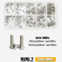 Hex Head Screw M1 M1.2 M1.4 M1.6 M2.5 M3 304 Stainless Steel Phillips Round Head Cross Hexagon Bolt Nut for Motherboard PCB Set M1 M1.2 (500Pcs)