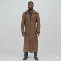 Brown Men's Stylish Soft Party Handmade Trench Coat Lambskin Leather Soft Fit S ruda