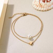 Fashion Pearl Love Dvisluoksniai integruoti kulkšnių aksesuarai Ladies Personality Wild auksas