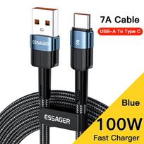 „Essager 7A Type C“ USB kabelio laidas, skirtas „Realme Oneplus OPPO 100 W“ greito įkrovimo USB tipo C laidui, skirtas „Huawei P30 P40 Pro Samsung“ 1m mėlyna