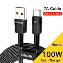 „Essager 7A Type C“ USB kabelio laidas, skirtas „Realme Oneplus OPPO 100 W“ greito įkrovimo USB tipo C laidui, skirtas „Huawei P30 P40 Pro Samsung“ 3m juoda