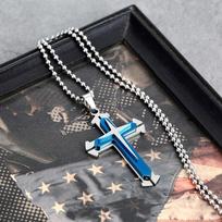 1vnt Unisex vyrų nerūdijančio plieno kryžiaus kaklo grandinėlė mėlyna