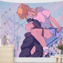 Anime gobelenas audinys Manga rožinė tapyba Namų dekoras Puikūs gobelenai mergaitėms Miegamojo dekoras Kawaii kambario dekoro dekoro freska 100x75cm