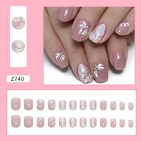 24 vnt./dėžutėje Butterfly Glitter dirbtiniai nagai Nuimami dirbtiniai nagai Nešiojami dirbtiniai nagai Prispaudimas prie nagų Akrilo nagų antgaliai Nagų dekoravimas pink