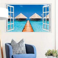 3D gamtos peizažai netikri langų lipdukai Sakura Tree Beach pastatas Sienų menas Firmos lipdukai Namų biuro apdaila Vinilo tapetai JC082 blue