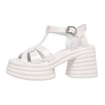 Krazing Pot Cow Leather Peep Toe Thick High Heels Summer Shoes Buckle Straps Casual Weaving Design Women Sandals 34 balta