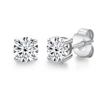 Bague Ringen S925 sidabrinis rinkinys su 1ct/2ct moisanitu, klasikinis keturių nagų auskaras, kasdieniai kelionės reikmenys 1ct balta