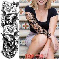 Naujas 1 PC 480*170MM Super didelis kompasas vilko galvos akis netikra liūto dievo plunksna laikinos tatuiruotės rankovės vyrams, moteriškos tatuiruotės visos rankos tatuiruotės lipdukas TQB-170