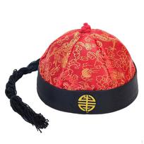 Kinijos rytietiška kepurė Imperatorius Šilko šeimininkas Azijos mandarinų Cosplay vakarėlio kepurė su Red Black 56cm
