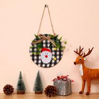 Kalėdinės dekoracijos Girlianda Medinis pakabukas Audinys Medinė durų lentelė Durų pakabinamas Kalėdinis pakabukas Vainikas plaid Deer raudona