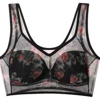 Didelio dydžio liemenėlė moterims Besiūliai apatiniai Push Up Wireless Liemenėlis Gėlėtas Permatomas apatinis trikotažas, plonas liemenėlė Sexy Bralette 6L kava
