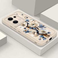 Mėlyno gėlių rašto telefonas Xiaomi 14t 13t Poco X6 X5 F6 Pro Redmi Note 14 13 12 11 10 Pro smūgiams atsparus silikoninis minkštas lęšių apsaugos matinis dangtelis Redmi Note 14 4G smėlis