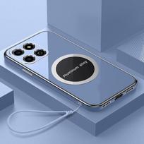 For Honor X5b dėklas Honor X5b Plus telefono dėklas Magnetinis pritraukimas Prabangus kvadratinis dengtas Smūgiams atsparus silikoninis galinis dangtelis Case & Strap&Honor X5b Plus black