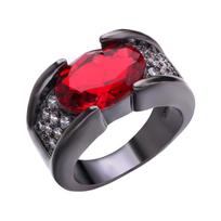 Juodo pistoletinio metalo ir paauksuoti žiedai su rubinais vyrams ir moterims - Puikiai tinka vakarėliams ir vestuvėms. Size 12