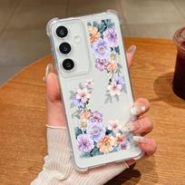 Gėlių rašto minkštas silikoninis permatomas telefono dėklas, skirtas Samsung S25 Edge S24 FE S23 S26 Ultra S22 A56 A16 A36 A15 A55 A35 A17 A37 A57 5G, atsparus smūgiams dėklas Samsung S25 edge brown