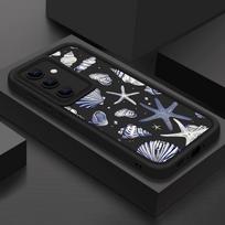 Kriauklės ir jūrų žvaigždės spaudinio apsauginis dėklas nuo kritimo, skirtas Samsung S25 Ultra S24 FE S26 S23 S22 A56 A36 A16 A15 A55 A35 A17 A37 A57 5G, minkštas matinis smūgiams atsparus telefono dėklas Samsung S25 juoda