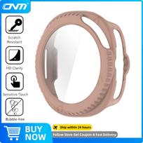 Stiklas+Dėklas Samsung Galaxy Watch 8 Classic 40mm 44mm Grūdinto stiklo ekrano apsauga ir Kietas PC Apsauginis Bamperis Priedai for Watch 8 40mm rožinė