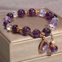 Elegantiška ametisto širdelės formos apyrankė su natūraliais kristalų karoliukais moterims - Stilingas rankų darbo papuošalas, Aukštos kokybės, Išskirtinis violetinė