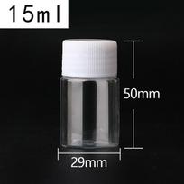 Skaidrios PET plačiakaklės plastikinės buteliukai - 50/100ml, dozavimo ir sandarinimo dangteliai kapsulėms