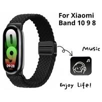 Nailono kilpos dirželis Xiaomi Smart Band 10 9, reguliuojama magnetinė sagtimi, Mi Band 9 apyrankė, austas riešo dirželis Mi Band 8 priedams For Mi Band 8 juoda
