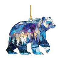 1/2/3/4/5Pcs Christmas Acrylic Polar Bear Hanging Decoration Car Rearview Mirror Xmas Tree 2D Flat Stained Glass Bear Hanging Ornament 1pc mėlyna