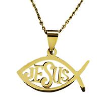 Nerūdijančio plieno Christian Ichthys karoliai Žuvis Religinis simbolis Christian Juvelyrika Pakabukas Juvelyrika Moterims 50cm auksas