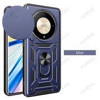 Stumdomas kameros laikiklis Dėklas Honor X9B dėklui Šarvuotas Stumiamas objektyvo apsauginis žiedas Stovas Dangtelis Honor Magic 6 Lite X9B 5G Dėklas for Honor X9B mėlyna