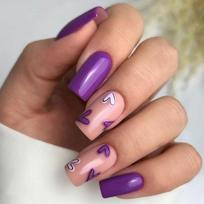 Nail Tips Press on Nails Fake Nials Purple Love Heart French False Nails White Edge Long Square W488