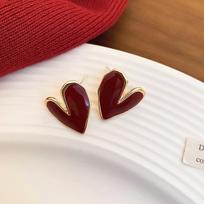 Ankela Red Square Drip Oil Earrings: Retro Hong Kong Style, Luxurious Silver Studs for Women.
