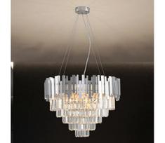 Pakabinamas krištolinis sietynas PLAZA ant laido, 9 x E14 (maks. 40 W), 230 V, skersmuo 60 cm, sidabrinės spalvos