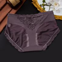 Female Summer Thin Model Bow Hollow Out Silk Slimy Satin Beautiful Buttock Triangle Briefs L violetinė