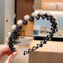 Pearl Lazy Men Hair Braider Hair Hoops Rhinestone Hair Toothed Headband  Women Style 2