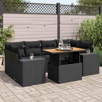 Vidaxl 7-Cz. Garden Lounge Set, With Cushions, Black