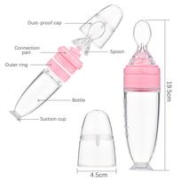 Baby Food Dispensing Spoon Feeder Silicone Pacifier Squeeze Spoon Bottle with Suction Plate for Daily Feeding Travel Boys Girls pink