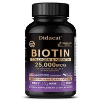 Didacat Biotinas Kolagenas & Keratinas 25000MCG, 120 kapsulių plaukams, odai & nagams palaikyti, B grupės vitaminų kompleksas 120PCS black