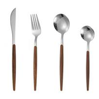 4/5pcs Stainless Steel Portugal Cutlery Set Imitation Wooden Handle Gold/Silver Kitchen Dinnerware Set Mirror Dessert Tableware
