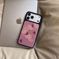 ins niche polka dot bow rabbit for Apple 17Promax mobile phone case IP16/15 Epoxy hydrogel IPhone17ProMax