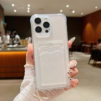 Skaidrus, skaidrus kortelės lizdo laikiklis telefono dėklas iPhone 16 Pro 15 14 Pro Max 13 12 11 Atsparus smūgiams minkštas TPU galinis dangtelis iPhone 14 Pro Max gryna
