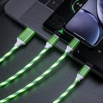 3 viename švytintis įkrovimo laidas, skirtas Android Huawei XiaoMi iphone Fashion Light įkrovimo laidas 3A greitas įkrovimas žalia