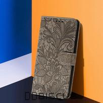 Telefono dėklas, skirtas Samsung Galaxy A12 A22 A14 A34 A54 M12 M33 M53 M23 M32 M22 A32 A52 A72 5G A13 A53 A 12 54 32 52 Knygų stovas Piniginė Odinis gėlių viršelis Samsung S21 FE pilka spalva
