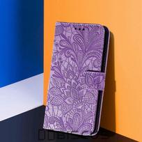 Telefono dėklas, skirtas Samsung Galaxy A12 A22 A14 A34 A54 M12 M33 M53 M23 M32 M22 A32 A52 A72 5G A13 A53 A 12 54 32 52 Knygų stovas Piniginė Odinis gėlių viršelis Samsung A13 violetinė