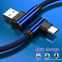 90 laipsnių nailono USB kabelis, skirtas iPhone X 6 6s 7 8 greito įkrovimo laidas, skirtas iPad USB įkroviklio kabeliui L tipo duomenų kabelis 0.35M Micro USB juoda