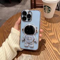 Elektroplatuotas astronautas sulankstomas stovas telefono dėklas iPhone 16 15 14 13 12 11 Pro XS Max Mini X XR 7 8 Plus objektyvo kameros apsauga minkštas silikoninis dangtelis iPhone 6 plus 6s plus pilka
