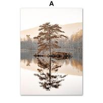 Smėlio spalvos nendrių gėlių miško kalnų ežero sienos meno drobės tapyba Nordic plakatai ir spaudiniai sienos paveikslai svetainės dekoravimui 21cm×30cm NoFrame white