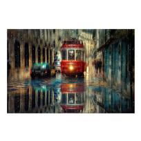 Didelis retro tramvajus lietingas miesto gatvės aliejinis paveikslas grafinis meno kūrinys Cuadros drobės plakatas ir spaudinys sienų menas paveikslai svetainei 20*40cm