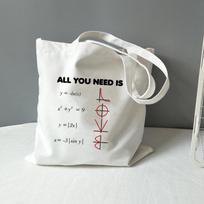 Fashion Shopping Bag Mathematics Tote Bag Canvas All You Need Is Love Math Graphic Travel Storage Shoulder Bag Student Book Bag 24*26cm