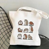 2021 m. pirkėjo ežiuko jogos animaciniai filmukai spausdinti krepšys moterims Harajuku pirkėjo rankinė mergina ant peties pirkinių krepšys Lady Canvas Bag 24*26cm white